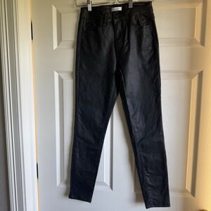 Women's BLEU Size 6 Faux Leather High Waisted Stretch Skinny Leg Pants Black
